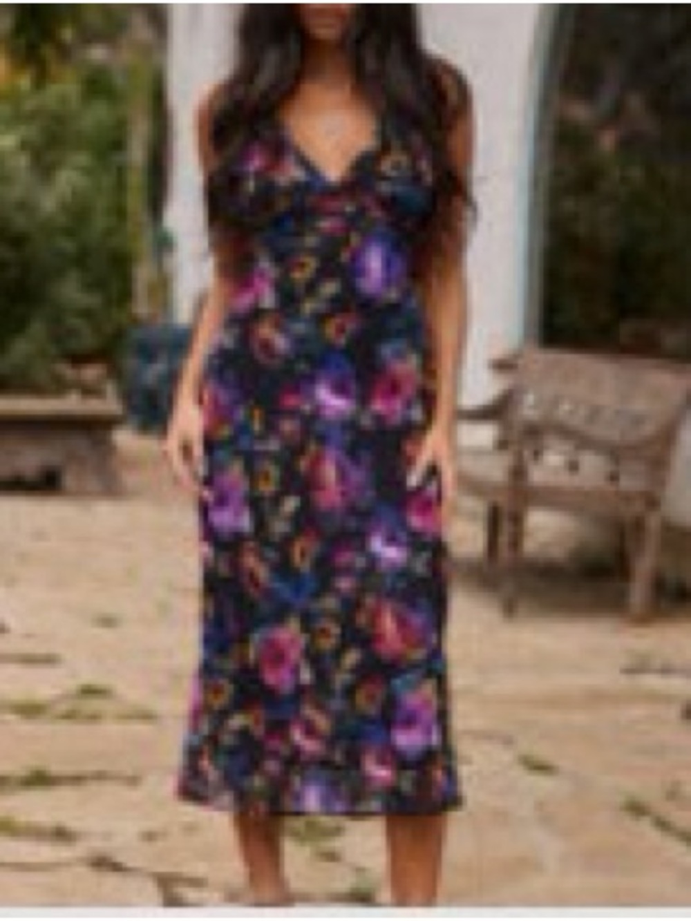 12th Tribe Floral V-Neck Midi Dress in Black and Purple